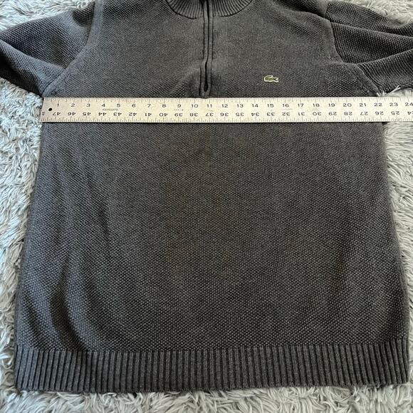 Lacoste Quarter Zip Gray Waffle Knit Pullover Sweater - Picture 6 of 8